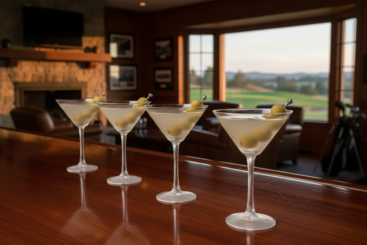 Four dirty martinis at the 19th hole